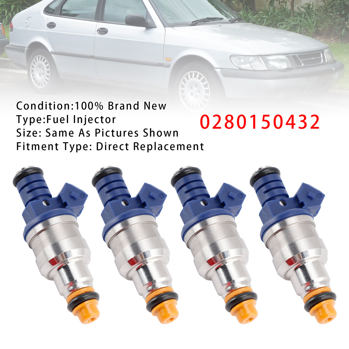 Saab 900 9000 2.3L 1994-1998 0280150432 4PCS Fuel Injector
