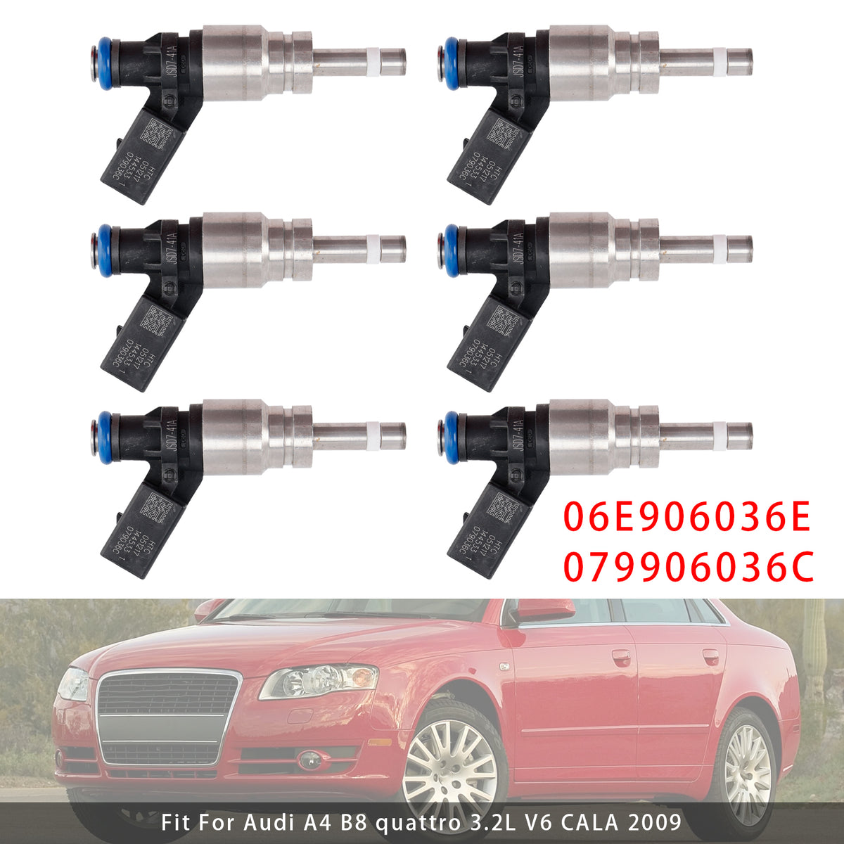 Audi A4 A5 A6 Q5 3.2L V6 06E906036E 079906036C 6PCS Fuel Injector