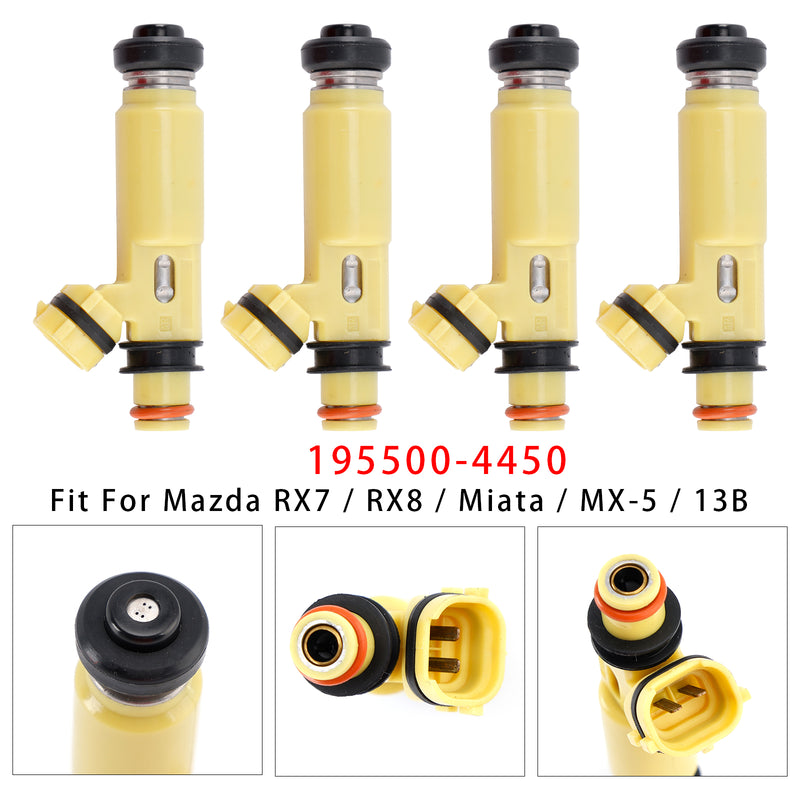 MAZDA MX-5 Miata RX-8 RX-7 1.3 1.8L 2.0L 195500-4450 4PCS Fuel Injector