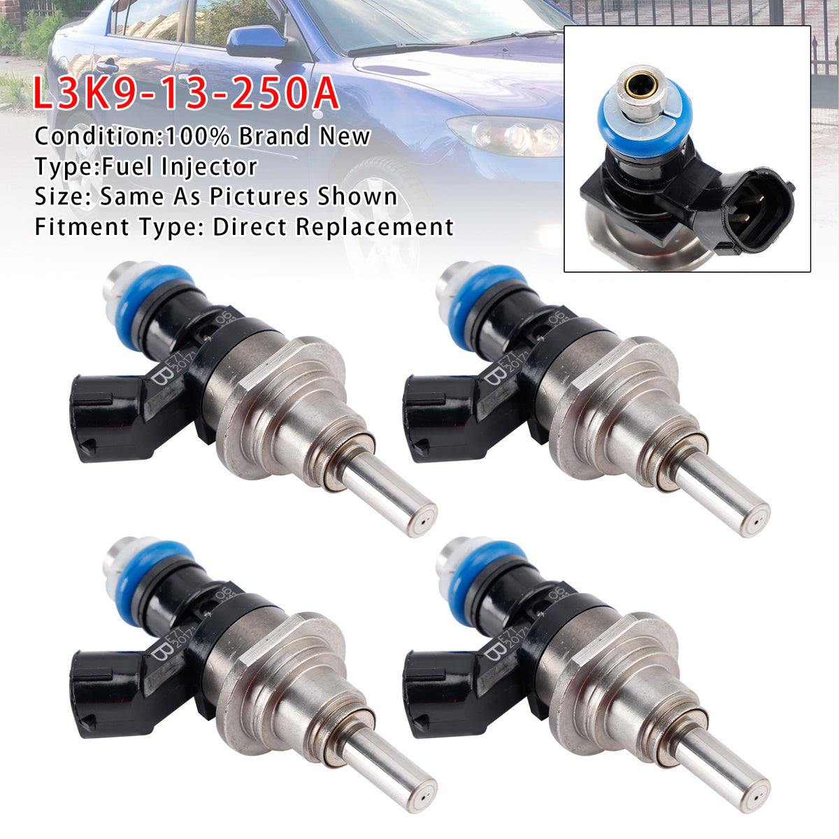 Mazda Speed 3 6 CX-7 Turbo 2.3L 2006-2013 L3K9-13-250A 4PCS Fuel Injector
