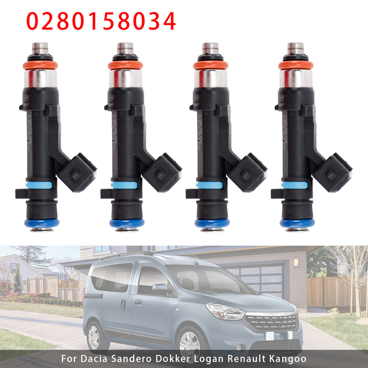 Dacia Sandero Dokker Logan Renault Kangoo 0280158034 4PCS Fuel Injector