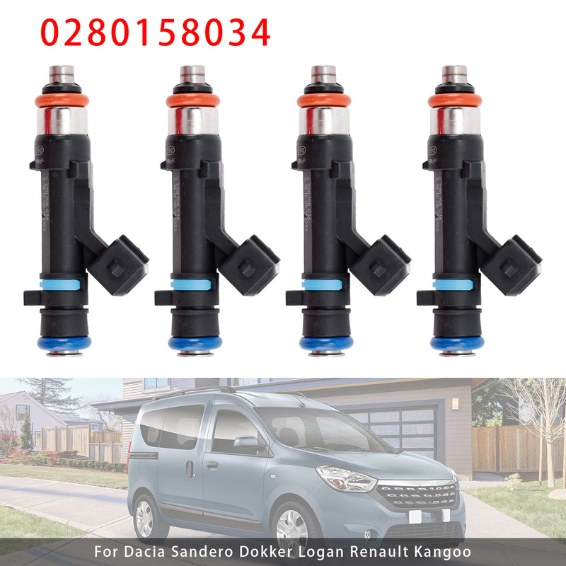 Dacia Sandero Dokker Logan Renault Kangoo 0280158034 4PCS Fuel Injector