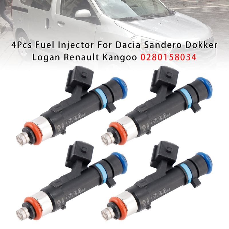 Dacia Sandero Dokker Logan Renault Kangoo 0280158034 4PCS Fuel Injector