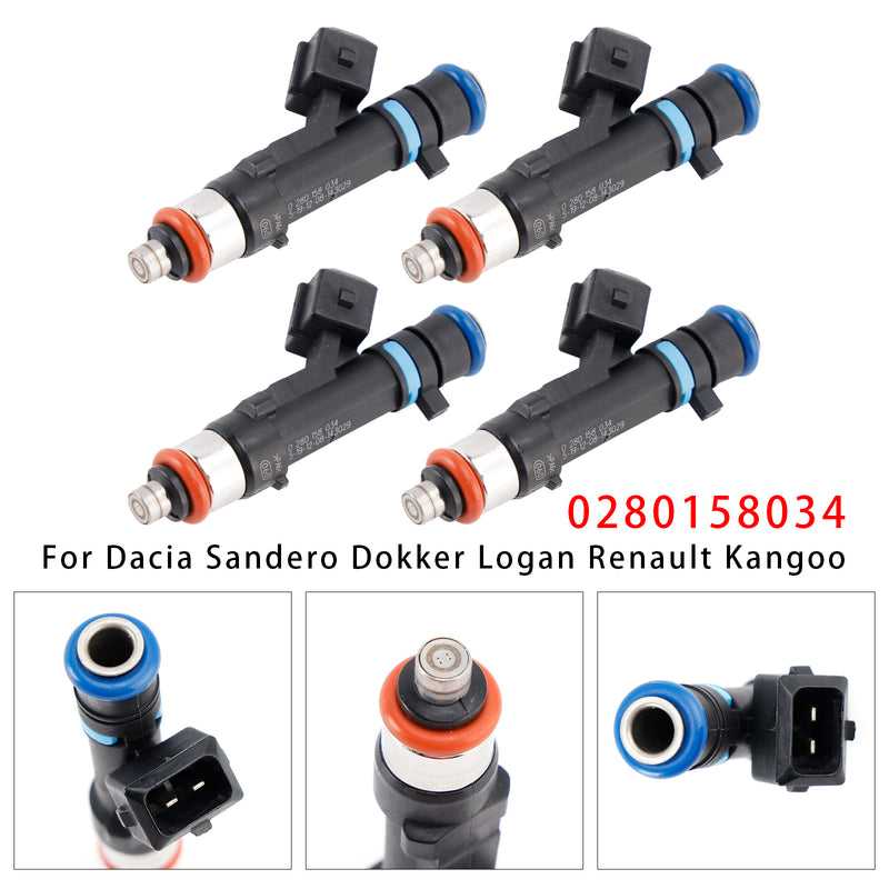Dacia Sandero Dokker Logan Renault Kangoo 0280158034 4PCS Fuel Injector