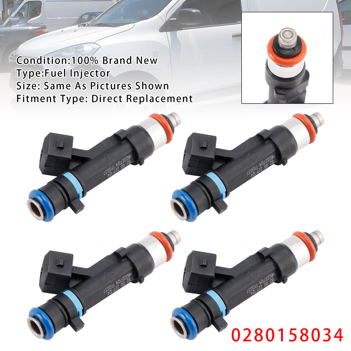 Dacia Sandero Dokker Logan Renault Kangoo 0280158034 4PCS Fuel Injector
