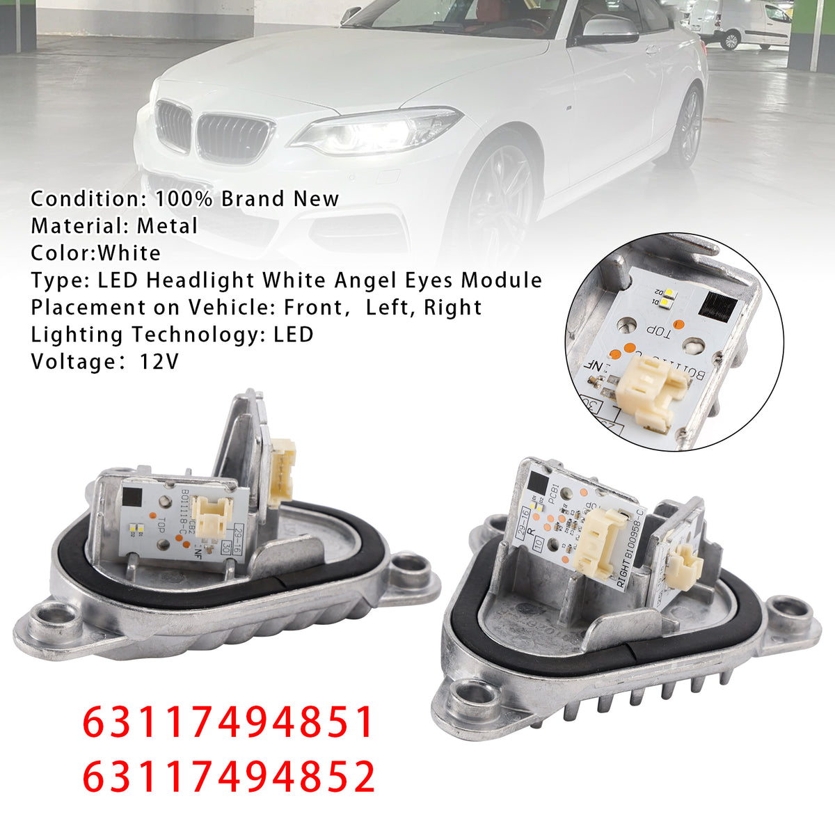 BMW M2 2series F22 F23 F87 M240i 220i White 2PCS Angel Eye DRL LED Module