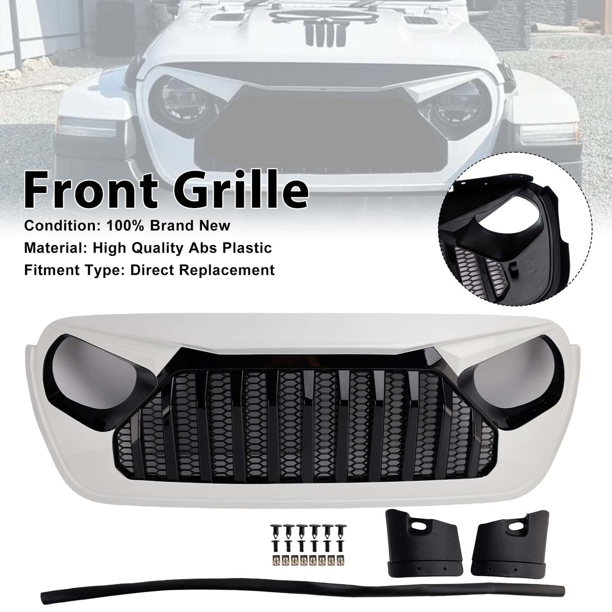 2018-2023 Jeep Wrangler JL JT White & Black Front Vader Grille Bumper Grill