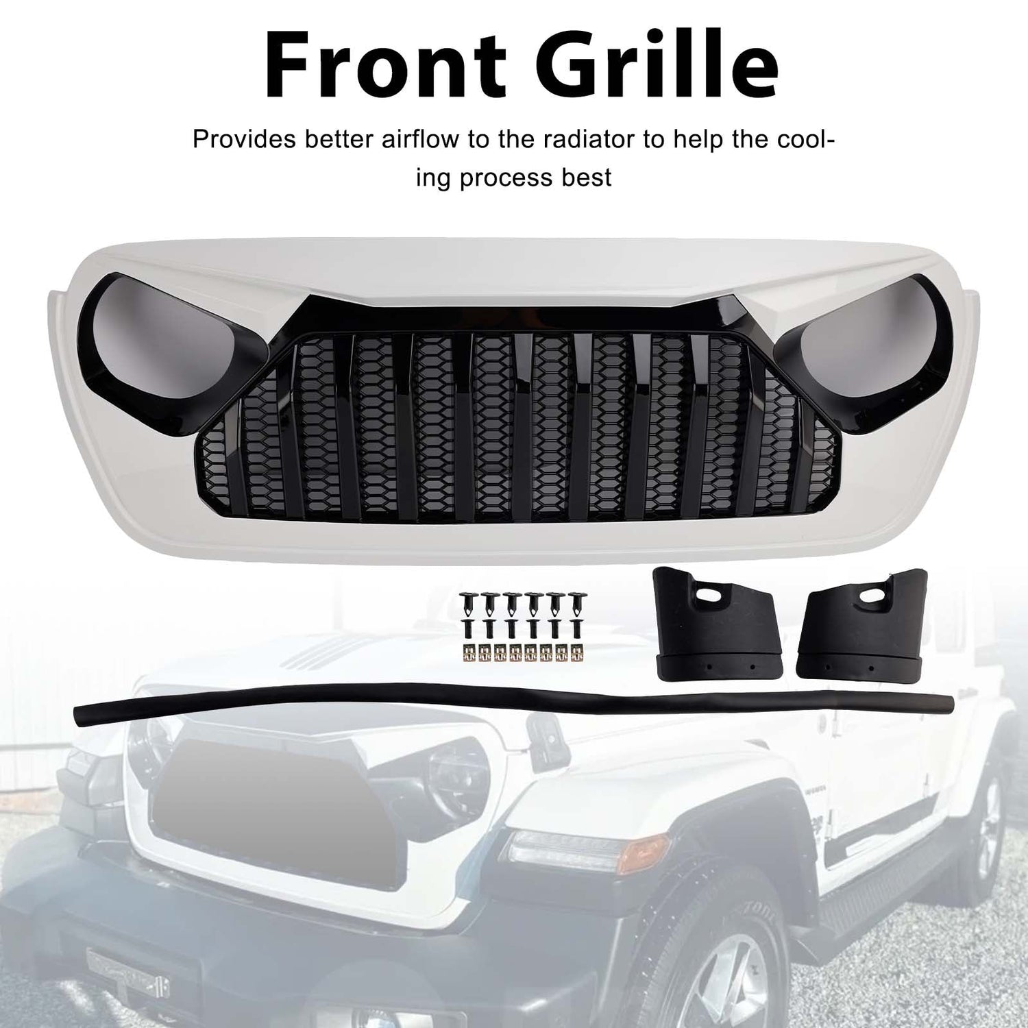 2018-2023 Jeep Wrangler JL JT White & Black Front Vader Grille Bumper Grill