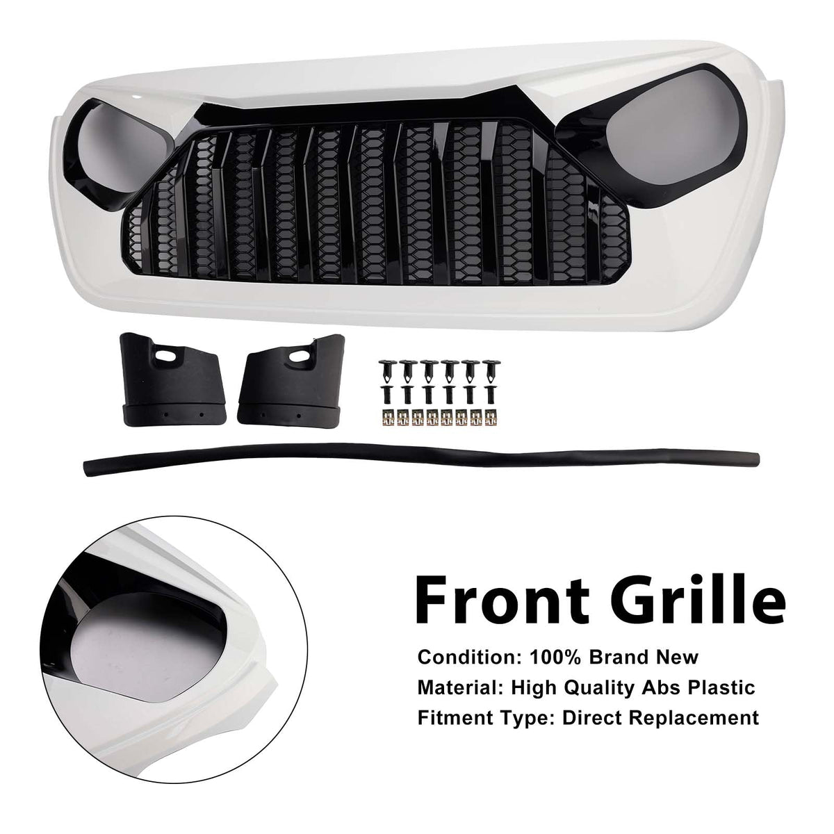 2018-2023 Jeep Wrangler JL JT White & Black Front Vader Grille Bumper Grill