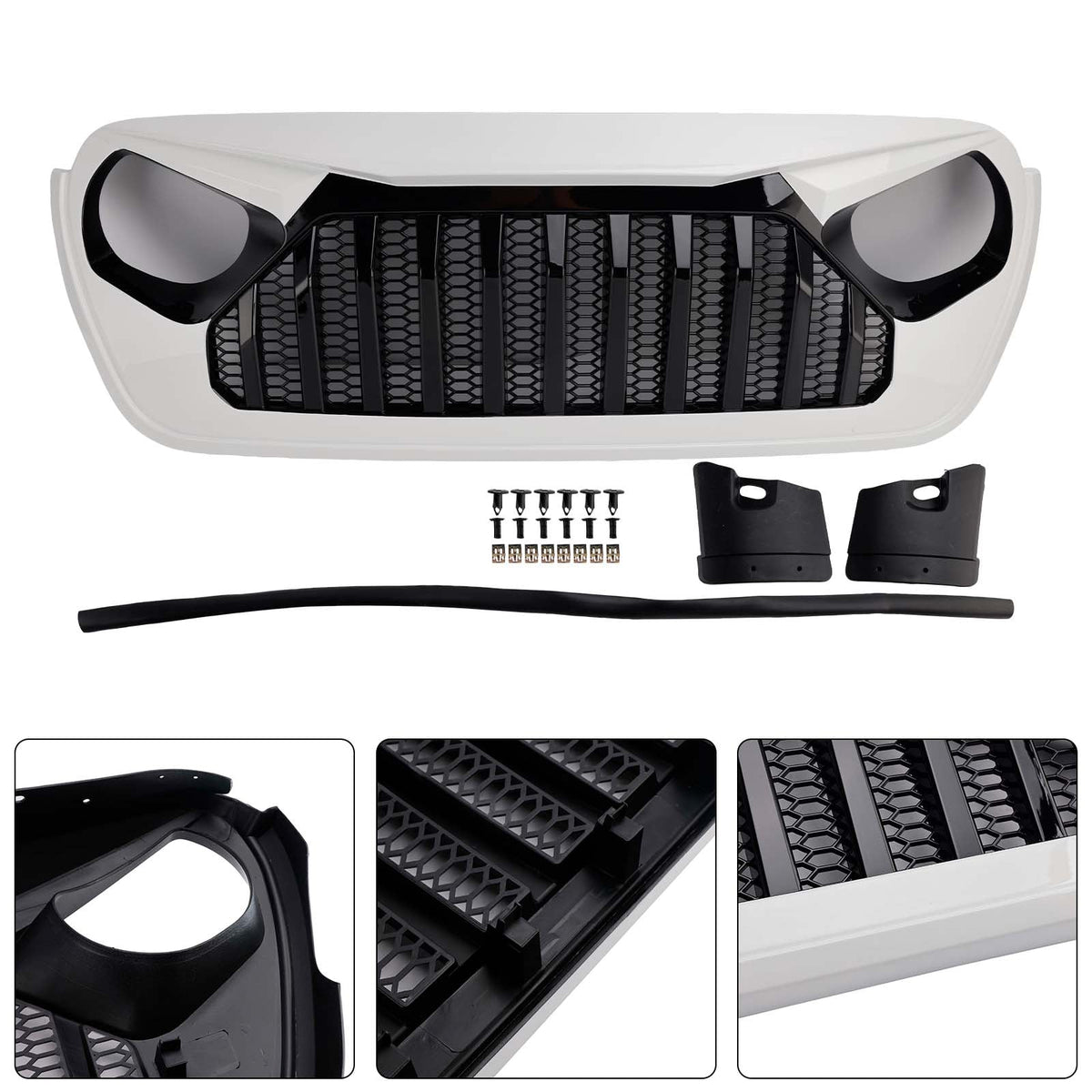 2018-2023 Jeep Wrangler JL JT White & Black Front Vader Grille Bumper Grill