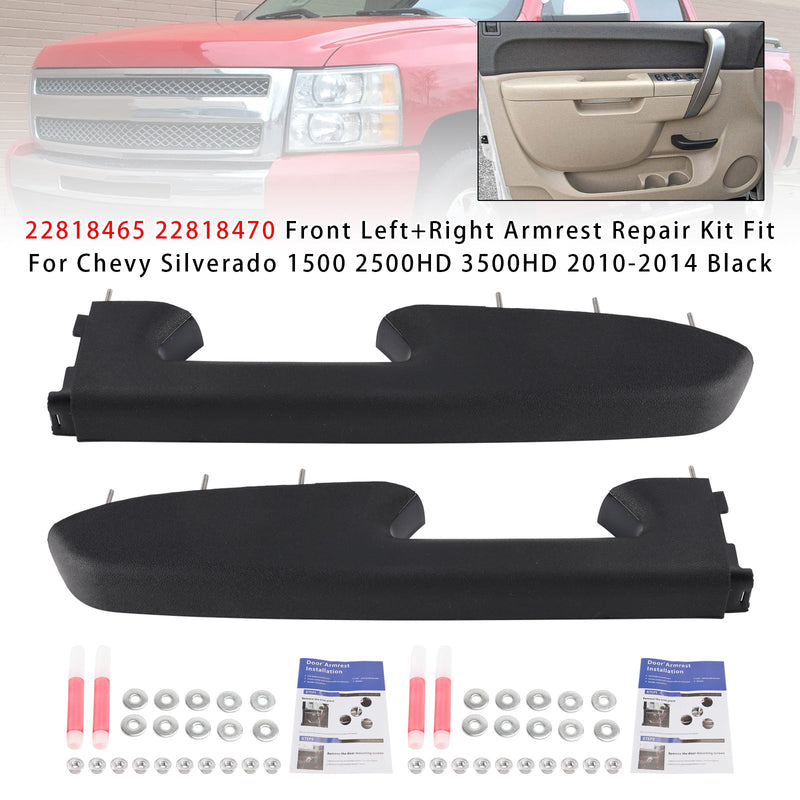 Left+Right Black Front Armrest Repair Kit For Chevy Silverado 1500 2500HD 3500HD 2010-2014