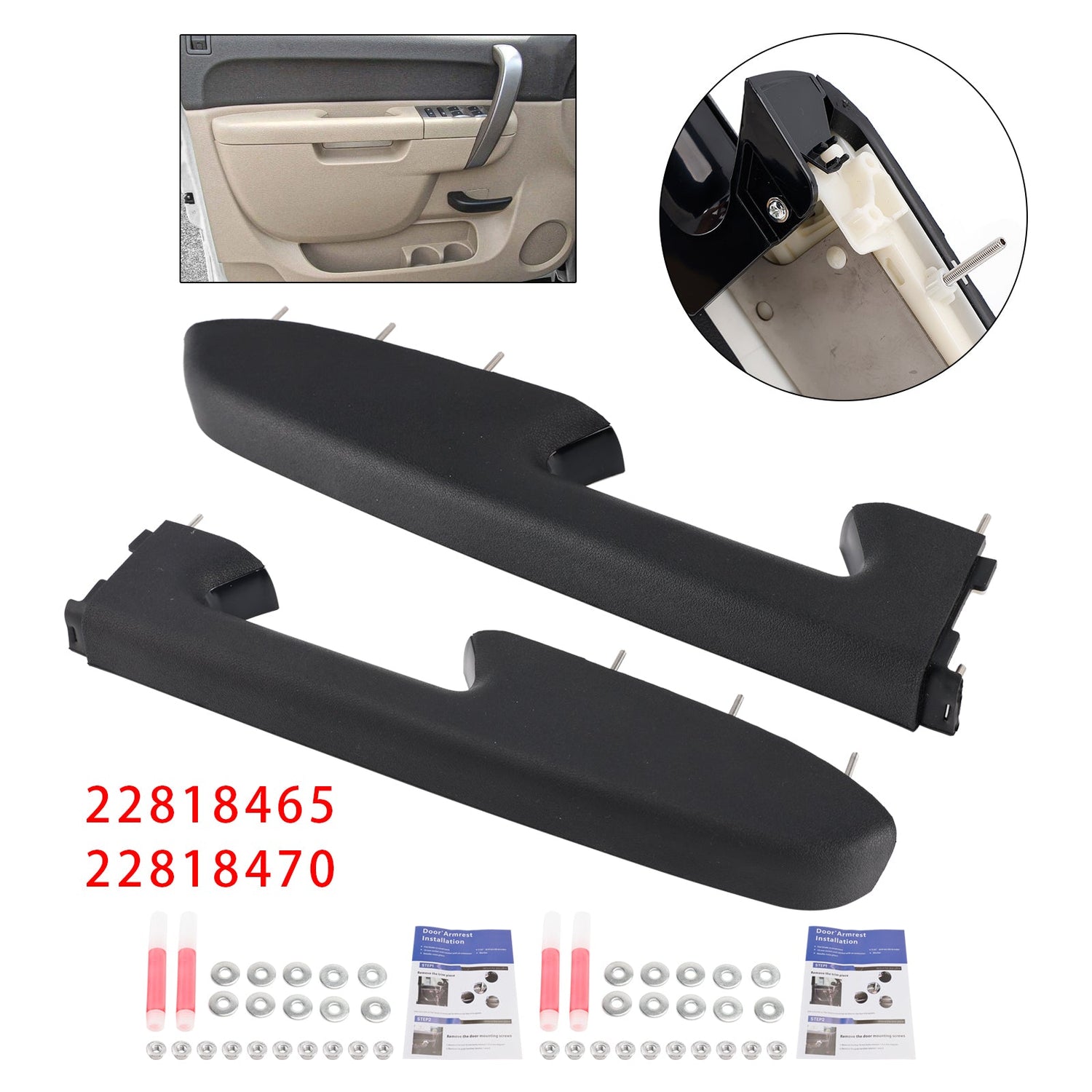 2010-2014  Chevy Silverado 1500 2500HD 3500HD Left+Right Black Front Armrest Repair Kit 22818465 22818470
