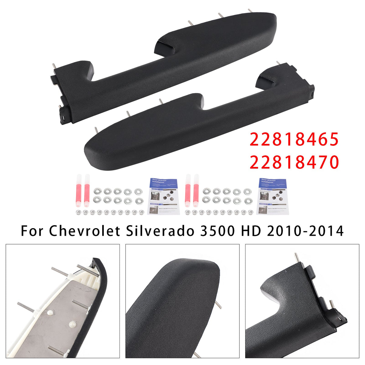 Left+Right Black Front Armrest Repair Kit For Chevy Silverado 1500 2500HD 3500HD 2010-2014