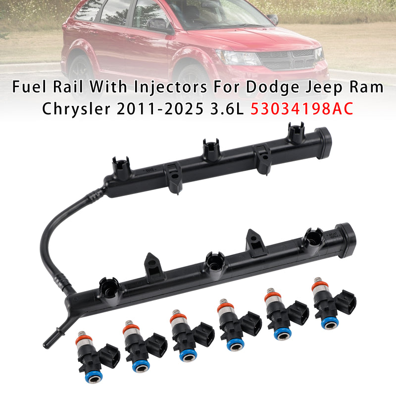 Dodge Jeep Ram Chrysler 2011-2025 3.6L 53034198AC Fuel Rail With Injectors