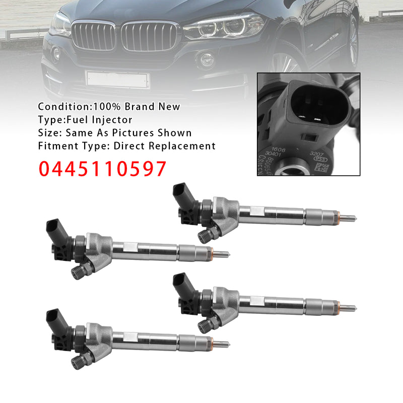 BMW F10 F30 F15 328d X5 535d 740Ld N47 N57 0445110597 4PCS Fuel Injector