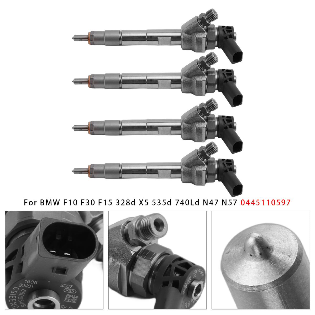 BMW F10 F30 F15 328d X5 535d 740Ld N47 N57 0445110597 4PCS Fuel Injector
