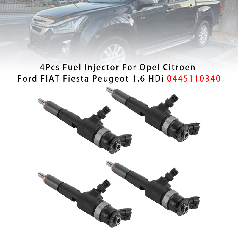 Opel Citroen Ford FIAT Fiesta Peugeot 1.6 HDi 0445110340 4PCS Fuel Injector