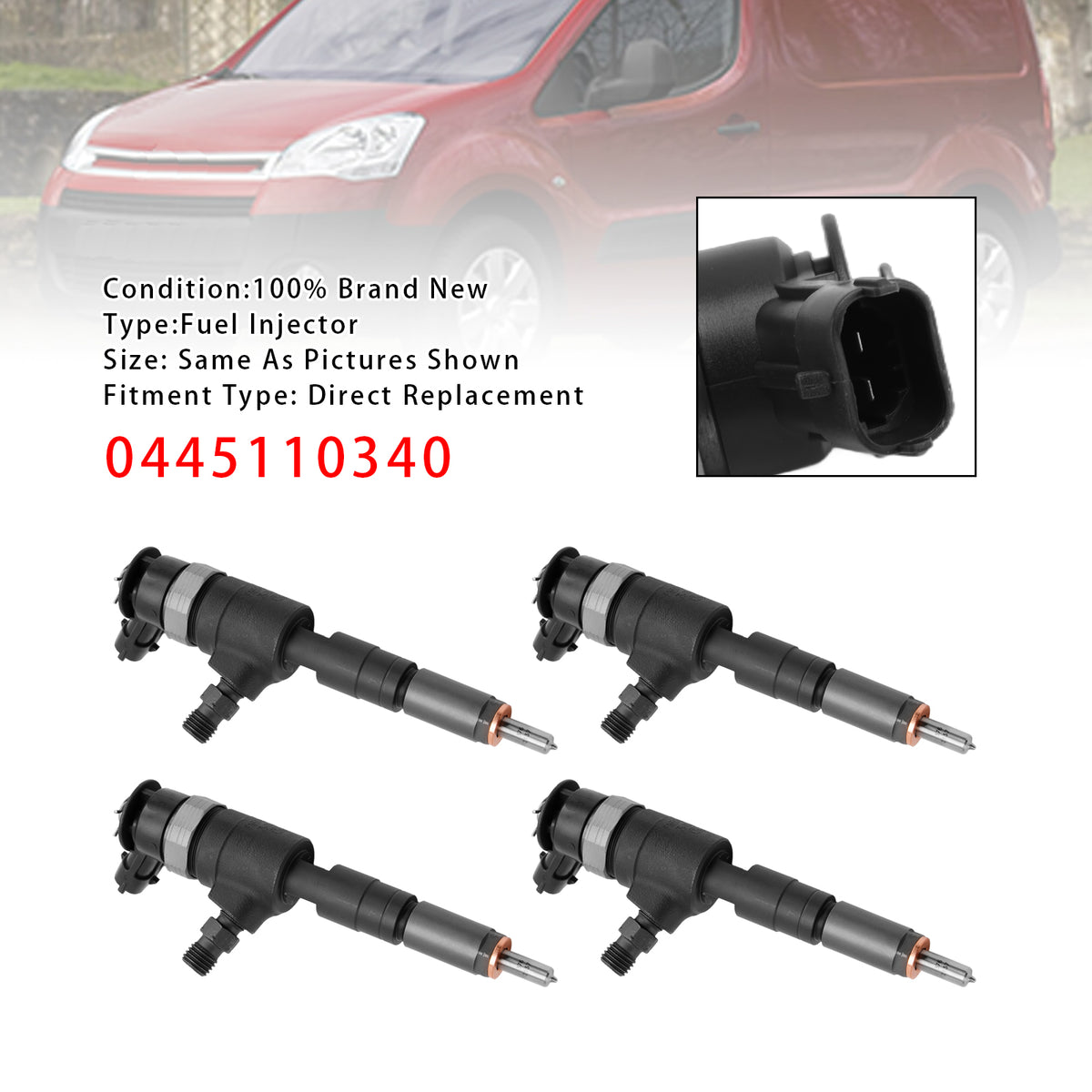 Opel Citroen Ford FIAT Fiesta Peugeot 1.6 HDi 0445110340 4PCS Fuel Injector