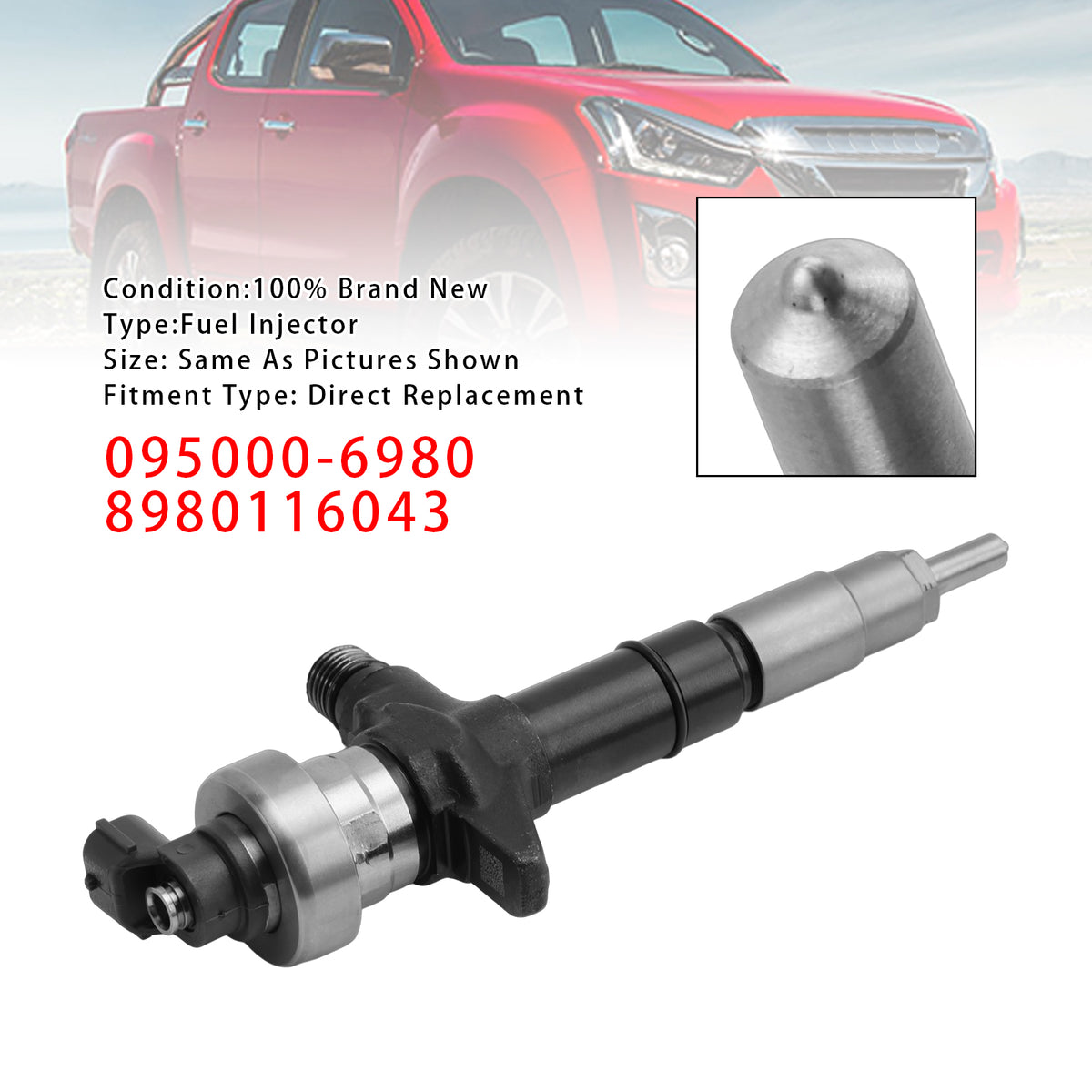 Isuzu Dmax Holden 3.0L 4JJ1 095000-6980 8980116043 1PCS Fuel Injector