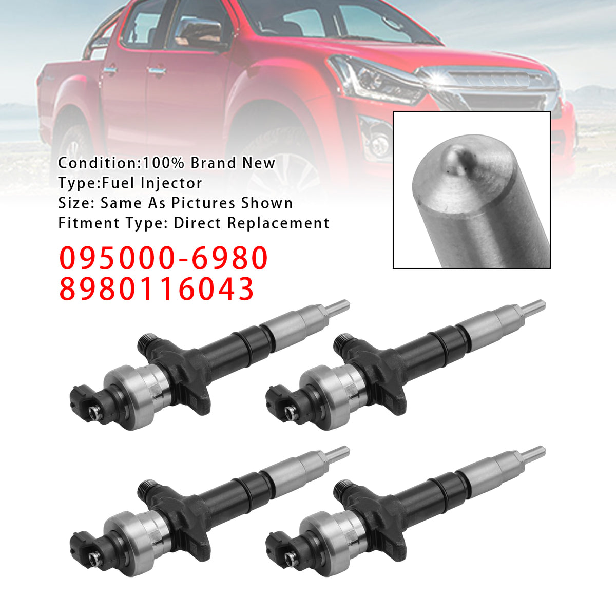 Isuzu Dmax Holden 3.0L 4JJ1 095000-6980 8980116043 4PCS Fuel Injector