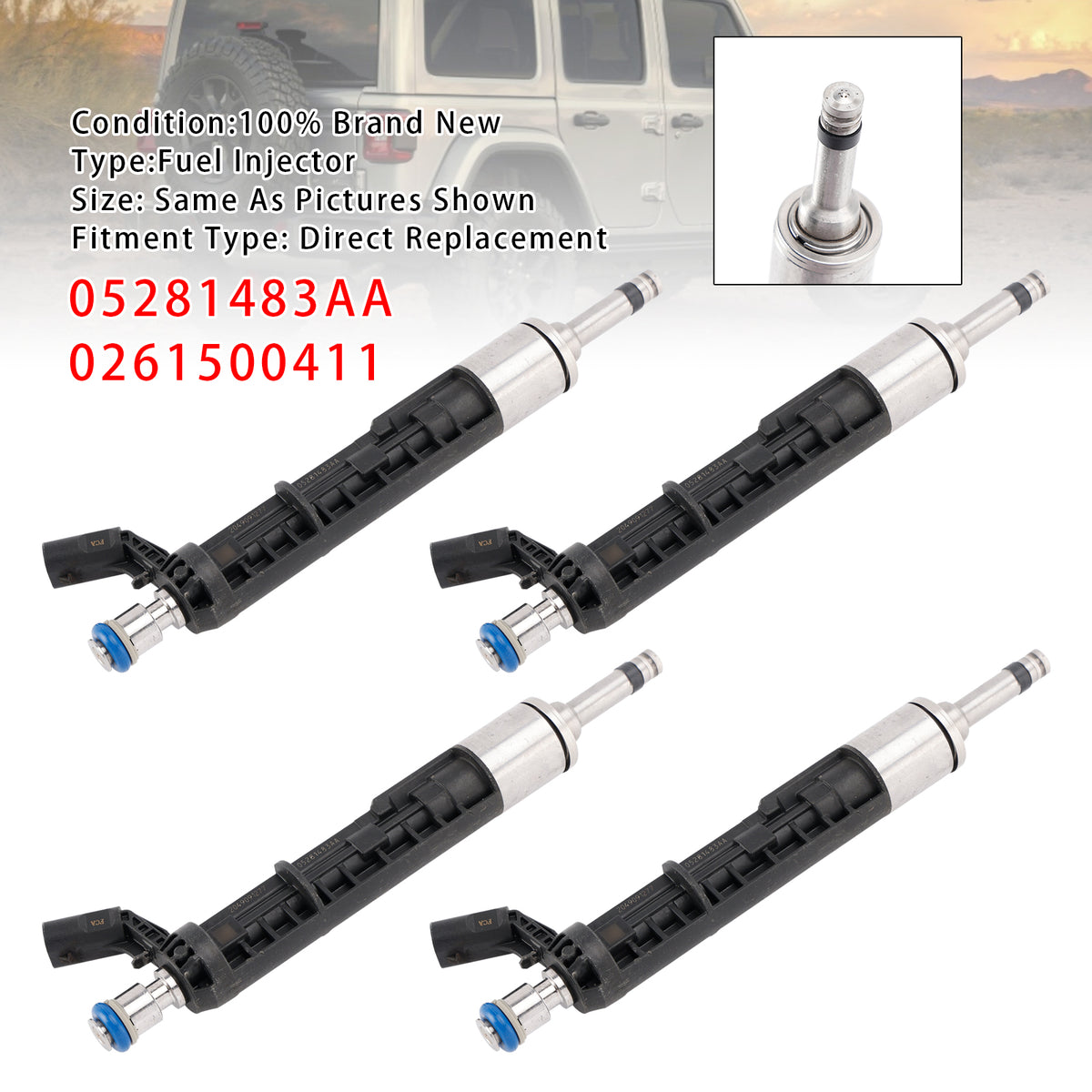 Jeep Wrangler Dodge 2.0L 2018-2024 05281483AA 0261500411 4PCS Fuel Injector