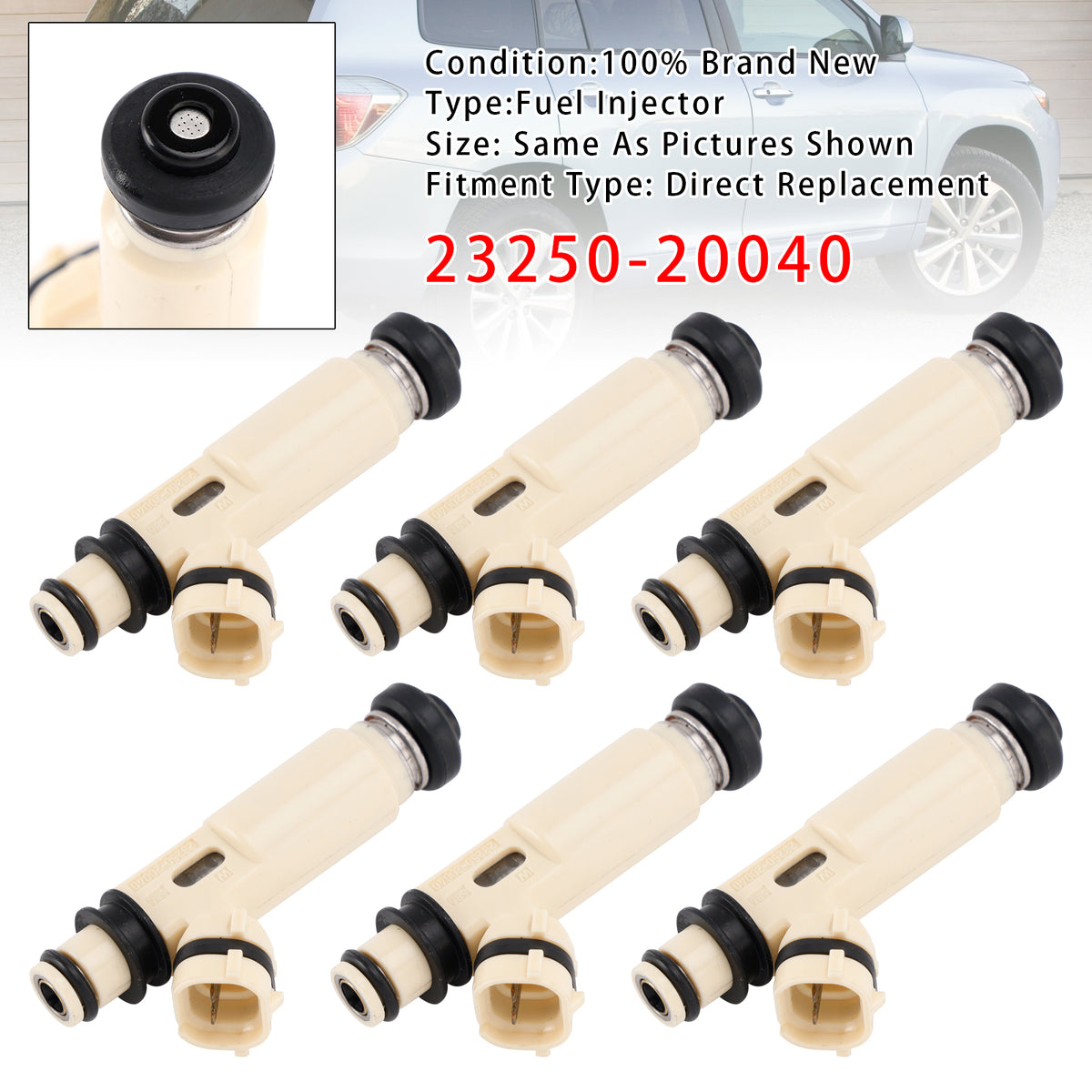 Toyota Highlander 3.3L V6 2008-2010 23250-20040 6PCS Fuel Injector