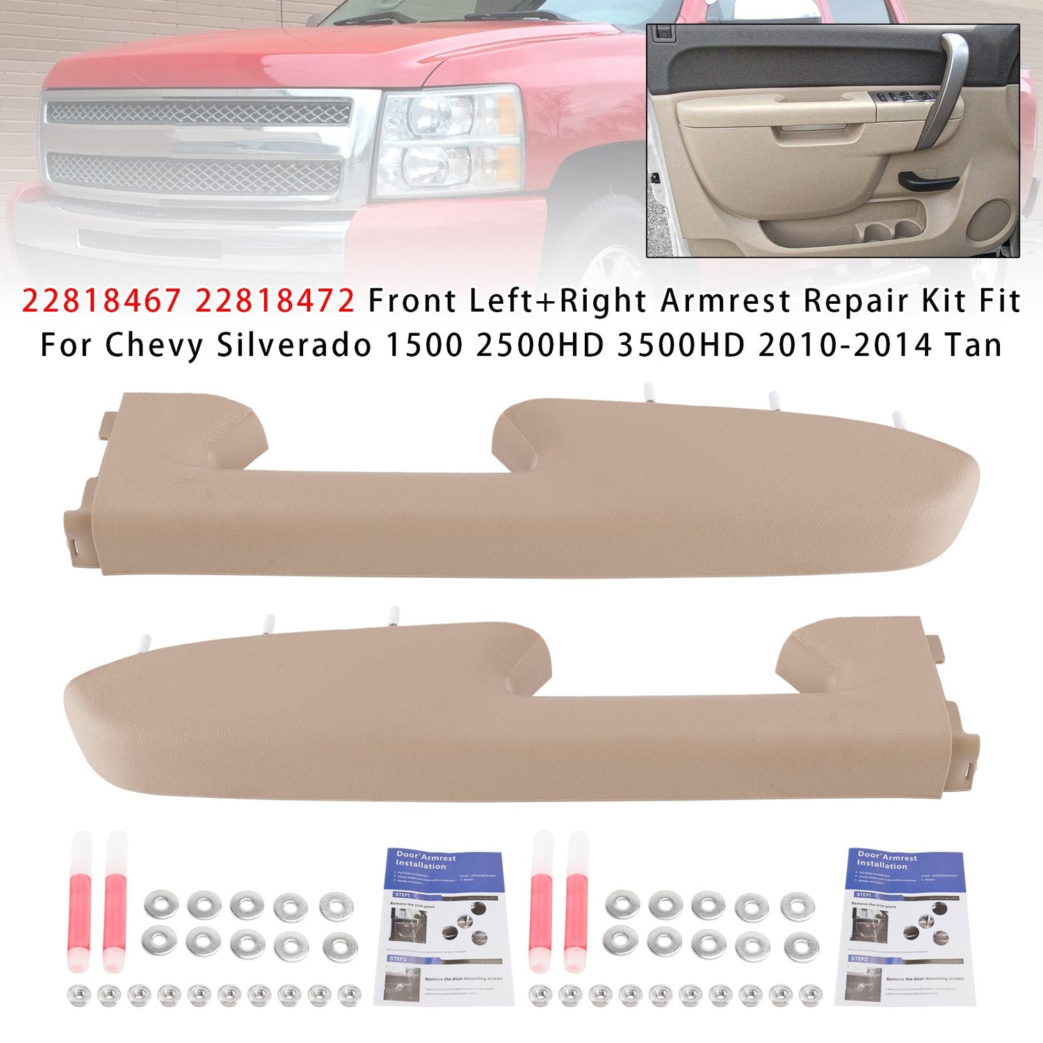 2010-2014 Chevy Silverado 1500 2500HD 3500HD 22818467 22818472 Front Left+Right Armrest Repair Kit