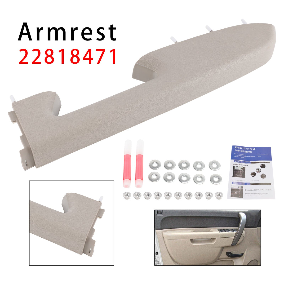 Chevy Silverado 1500 2500HD 2010-2014 Gray Front Right Passenger Side Armrest Repair Kit 22818471