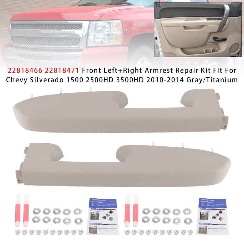 2010-2014  Chevy Silverado 1500 2500HD 3500HD 22818466 22818471 Front Left+Right Armrest Repair Kit Gray/Titanium