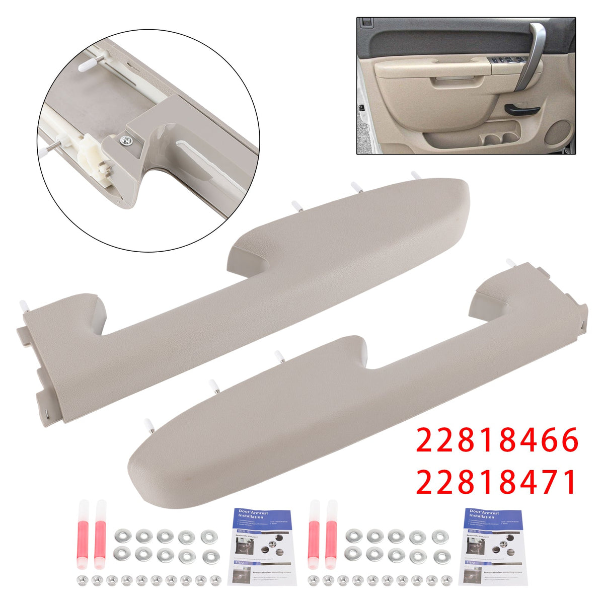 2010-2014  Chevy Silverado 1500 2500HD 3500HD 22818466 22818471 Front Left+Right Armrest Repair Kit Gray/Titanium