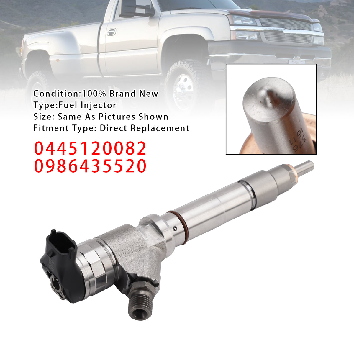 GMC Chevy 6.6L LMM Duramax 2007-2010 0445120082 0986435520 1PCS Fuel Injector