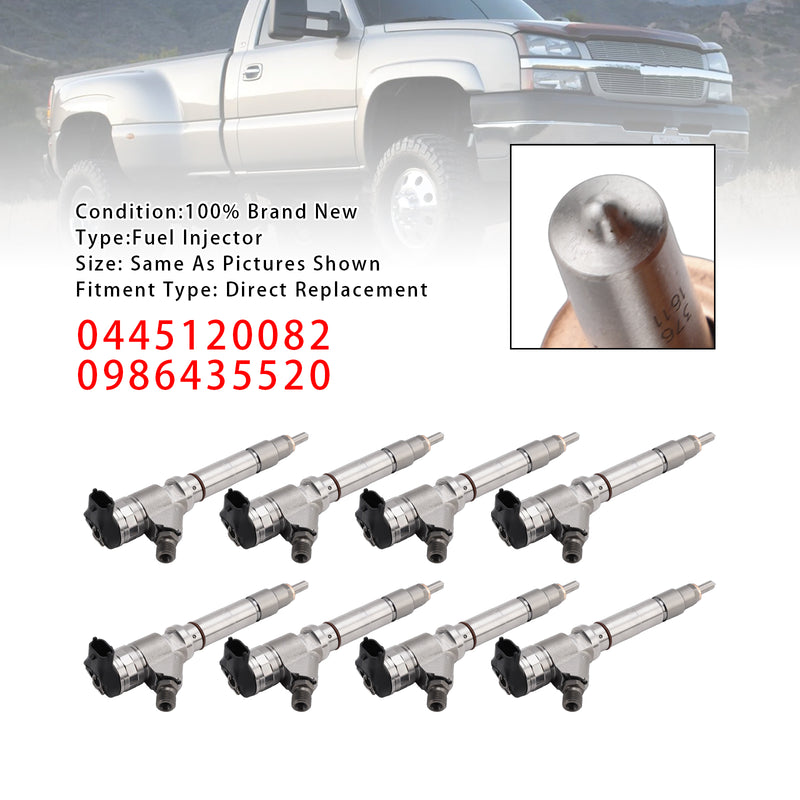 GMC Chevy 6.6L LMM Duramax 2007-2010 0445120082 0986435520 8PCS Fuel Injector