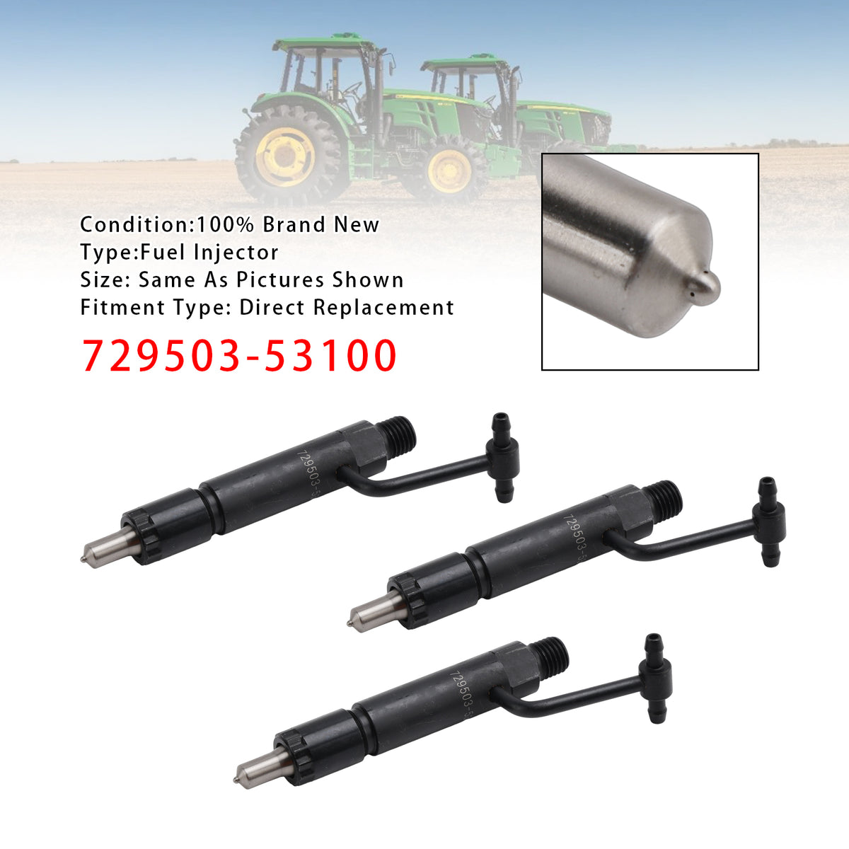 Yanmar 3TNE84 3TNE88 4TNE84 John Deere 729503-53100 3Pcs Fuel Injector
