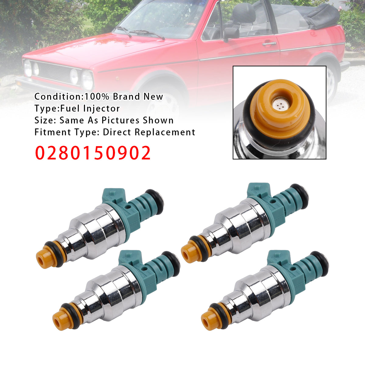 Volkswagen Golf Cabriolet Jetta Fox 1.8L I4 0280150902 4PCS Fuel Injector