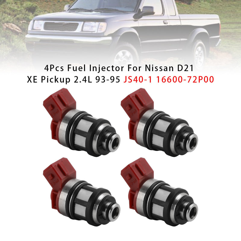 4Pcs JS40-1 16600-72P00 Fuel Injector For Nissan D21 XE Pickup 2.4L 93-95