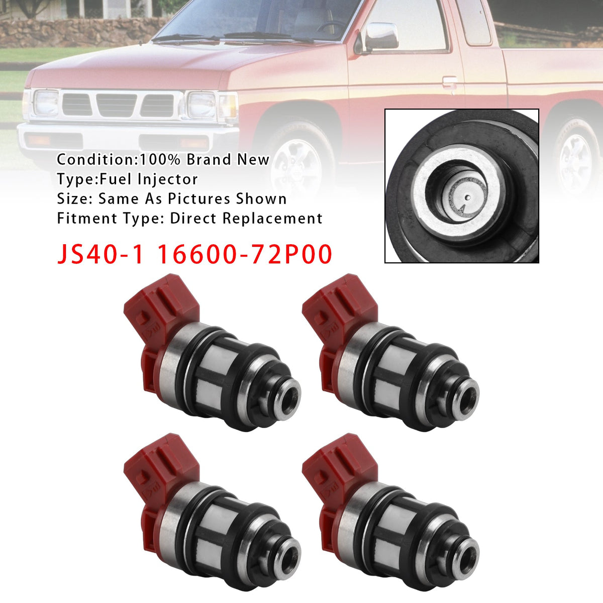 4Pcs JS40-1 16600-72P00 Fuel Injector For Nissan D21 XE Pickup 2.4L 93-95