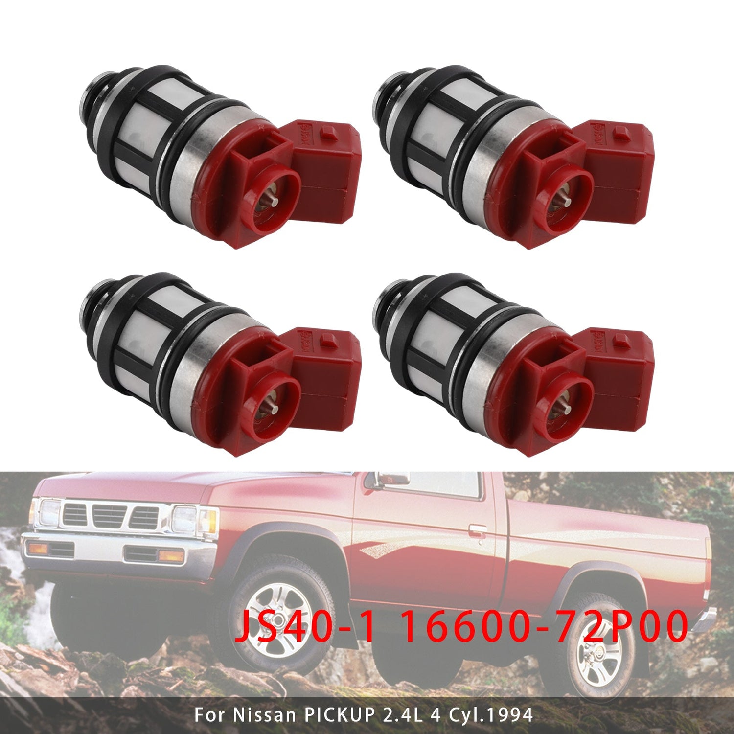 4Pcs JS40-1 16600-72P00 Fuel Injector For Nissan D21 XE Pickup 2.4L 93-95
