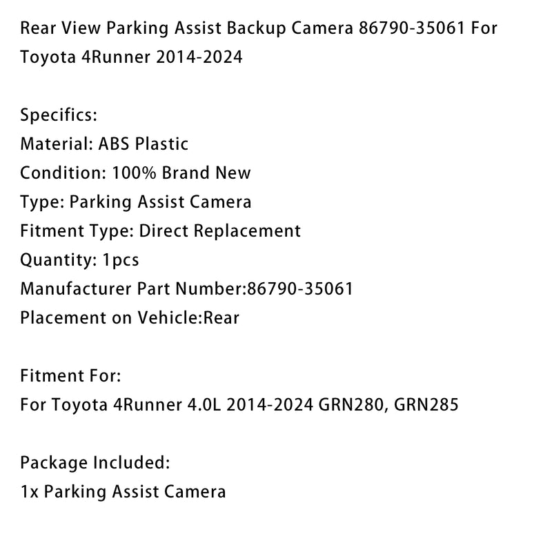 Toyota 4Runner 4.0L 2014-2024 GRN280,GRN285 Rear View Parking Assist Backup Camera 86790-35061