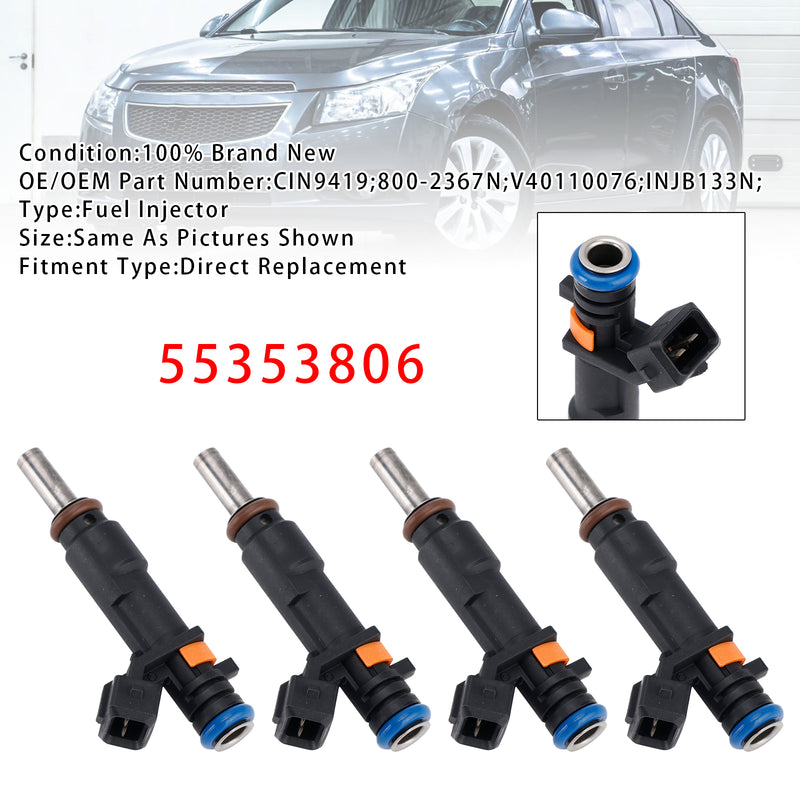 Vauxhall Astra Insignia A Chevrolet Cruze Trax 55353806 4PCS Fuel Injector