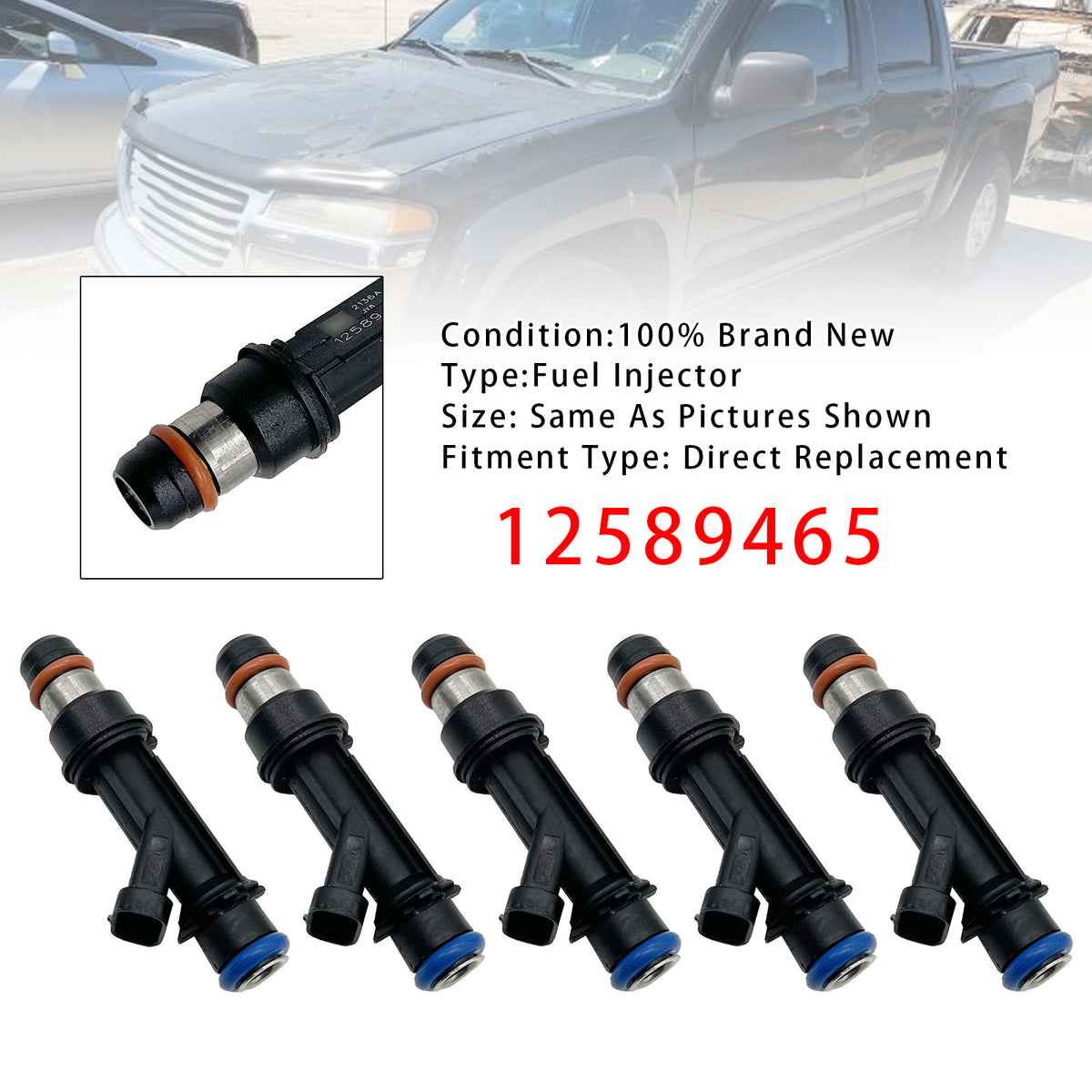 Chevrolet Colorado Isuzu GMC Canyon Hummer H3 L5 12589465 5Pcs Fuel Injector