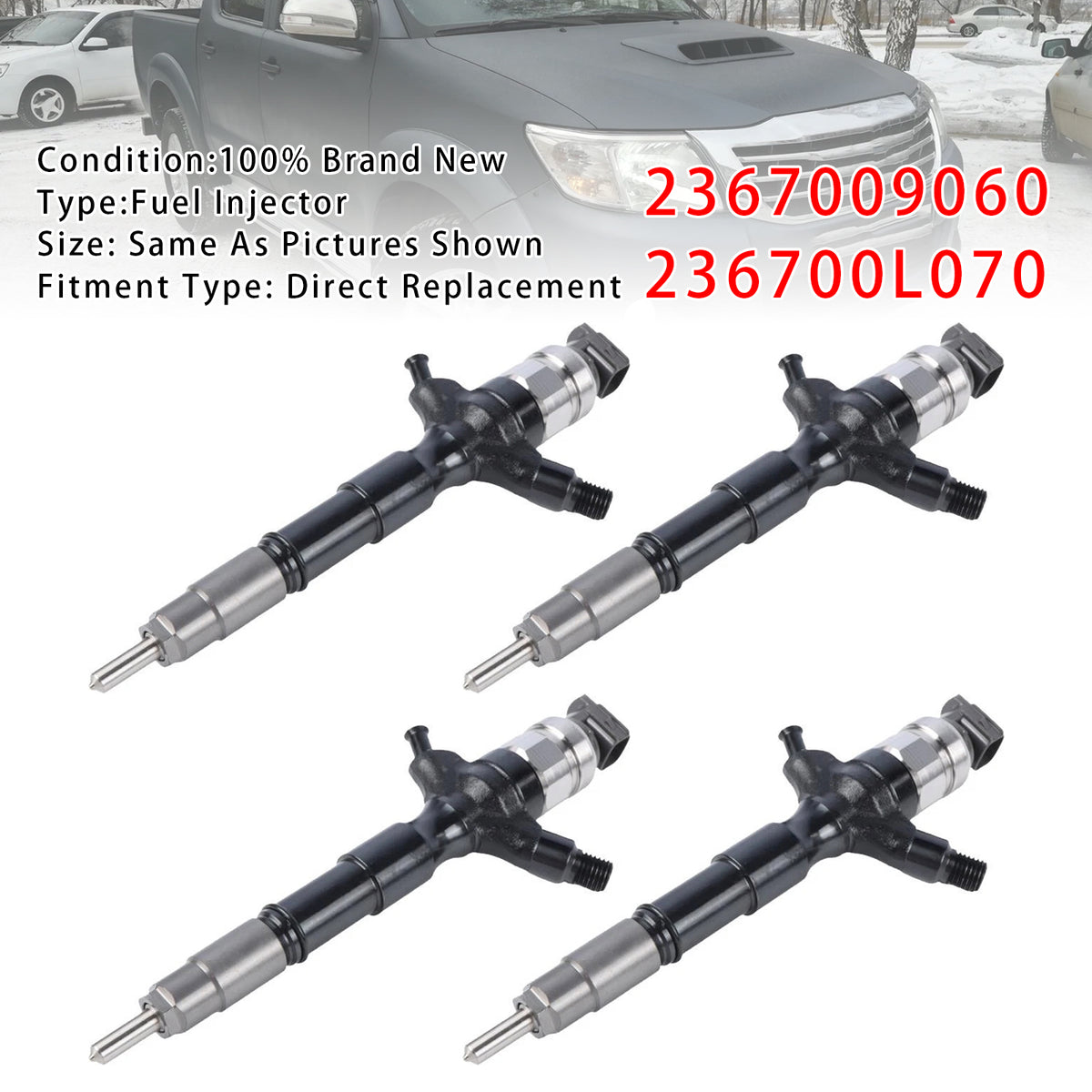 Toyota Hilux Hiace 2KD-FTV 2.5L 2367009060 236700L070 4PCS Fuel Injector