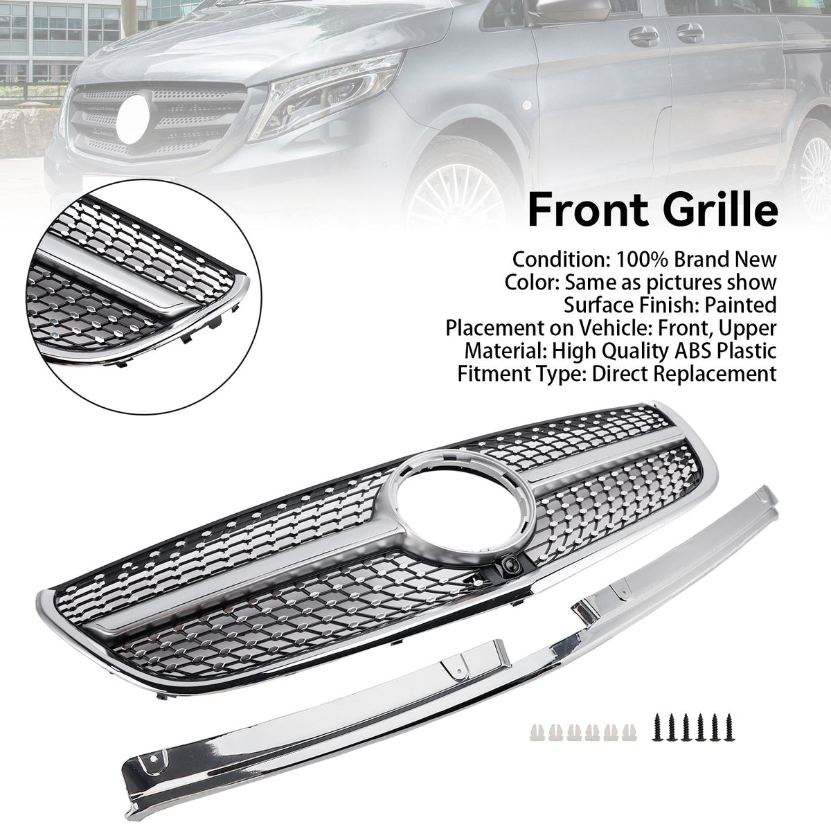Mercedes Vito W447 2015-2019 GT Stlye Diamond Front Bumper Grill Grille