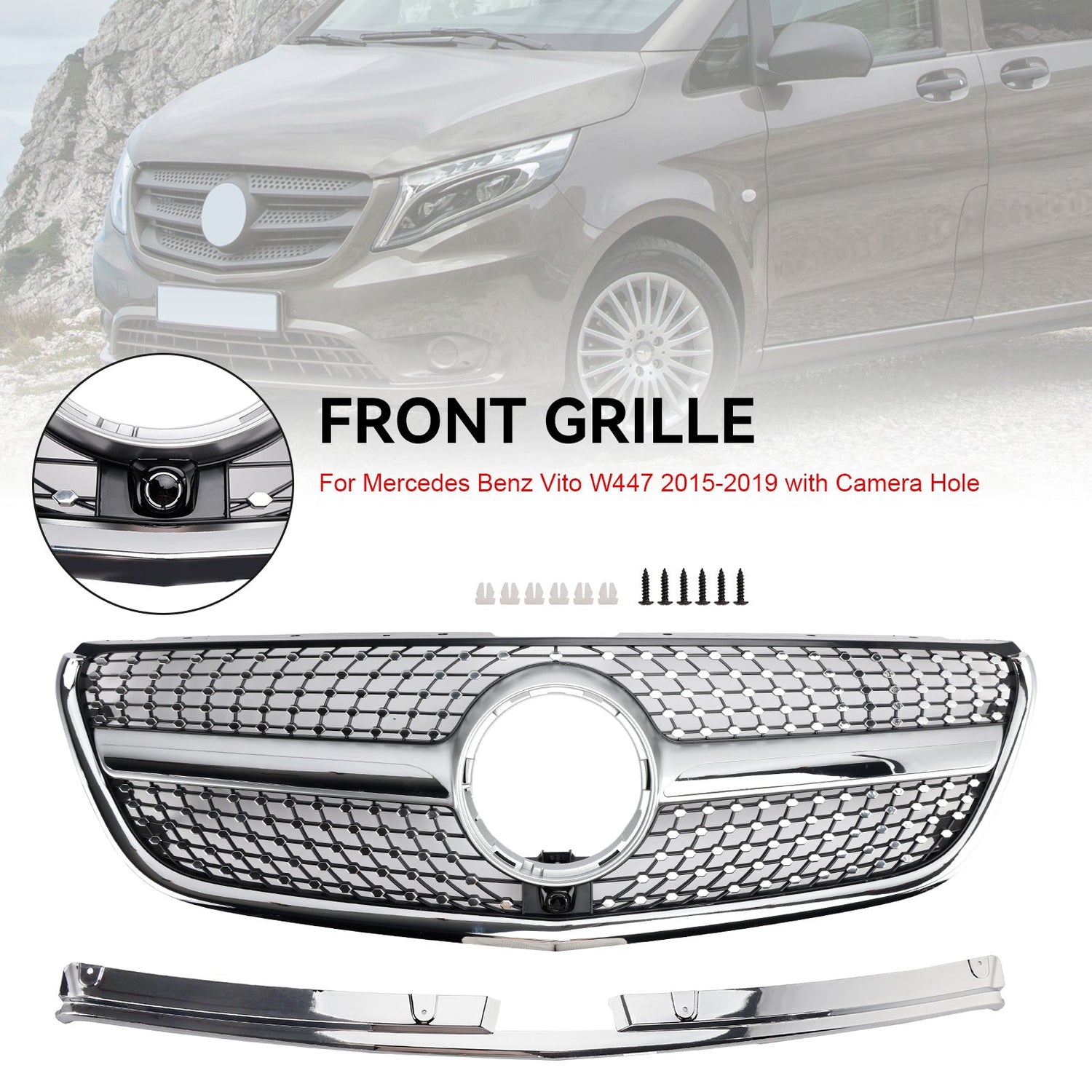 Mercedes Vito W447 2015-2019 GT Stlye Diamond Front Bumper Grill Grille