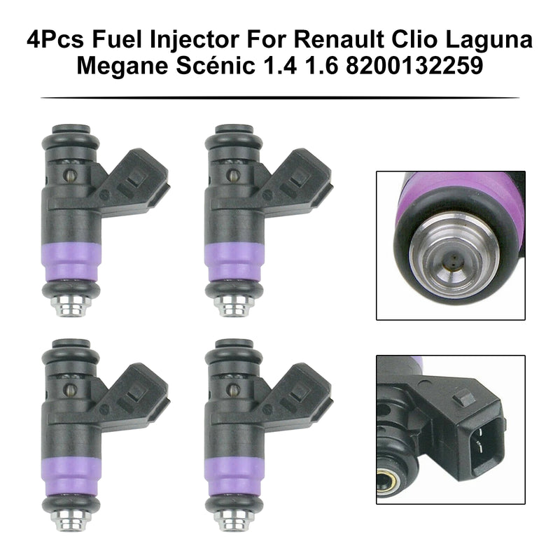 Renault Clio Laguna Megane Scénic 1.4 1.6 8200132259 4PCS Fuel Injector