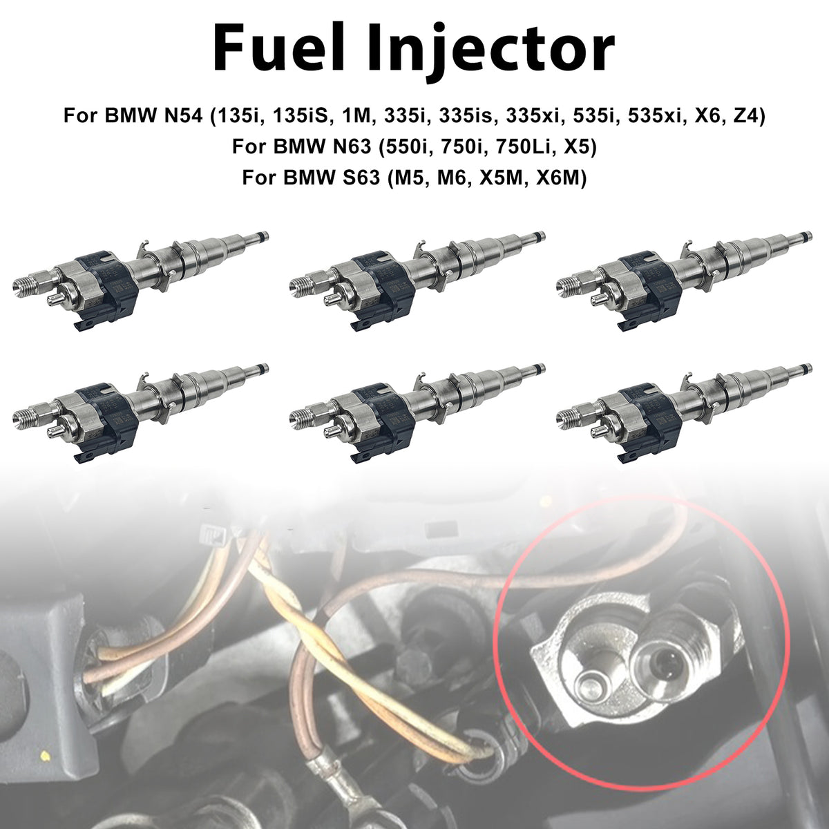BMW N54 N63 335 535 550 750 X5 X6 6PCS Fuel Injector 13537585261-12