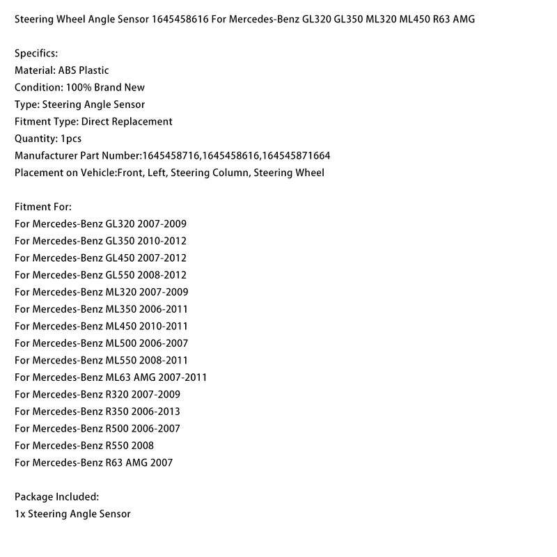 Benz GL320 GL350 ML320 ML450 R63 AMG Steering Wheel Angle Sensor 1645458616