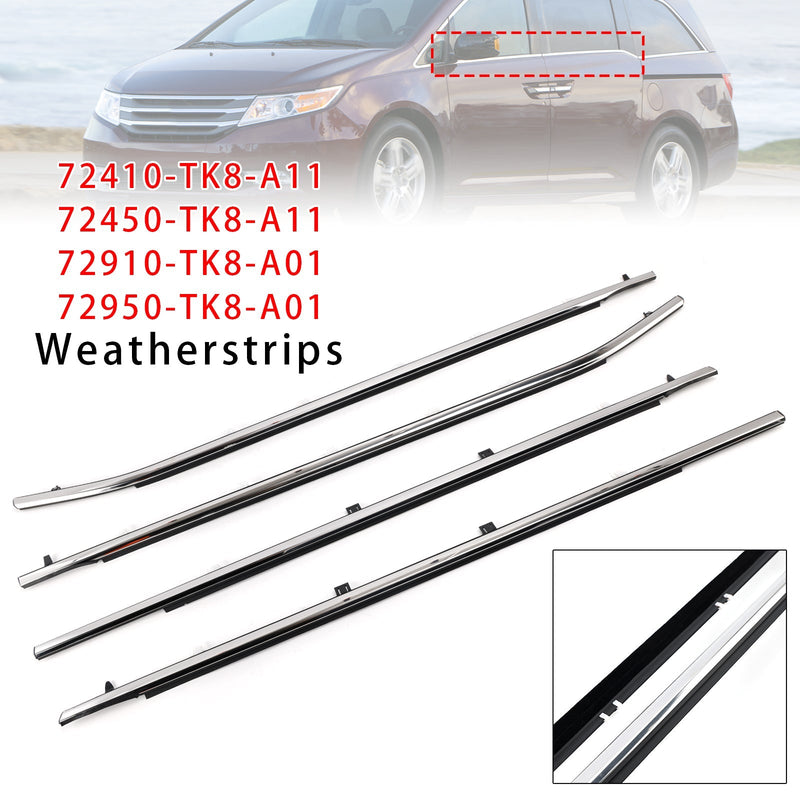2011-2017 Odyssey 72410-TK8-A11 4PCS Weatherstrips Seal Door Belt Molding