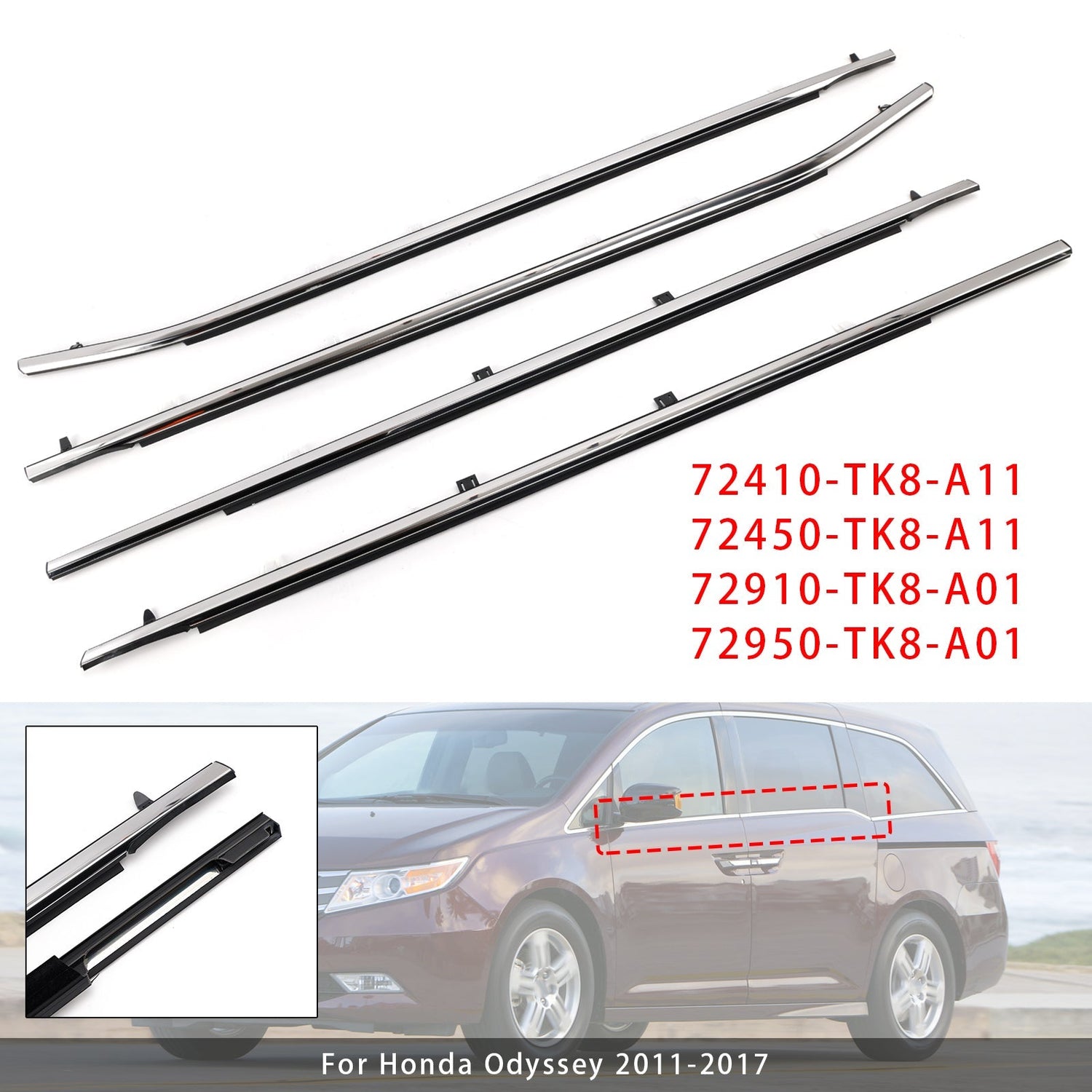 Odyssey 2011-2017 72410TK8A11 4PCS Weatherstrips Seal 72410-TK8-A11 Door Belt Molding