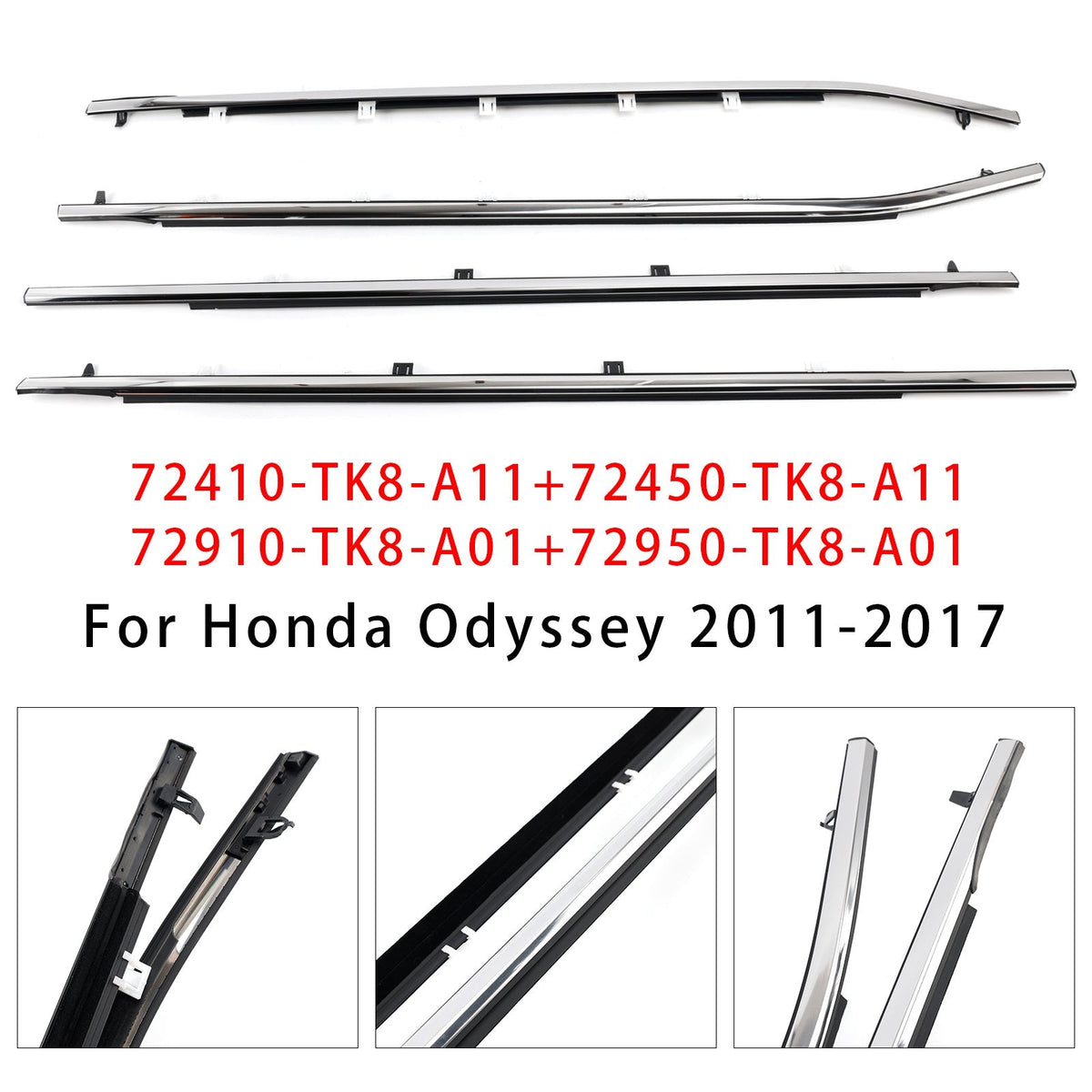 Odyssey 2011-2017 72410TK8A11 4PCS Weatherstrips Seal 72410-TK8-A11 Door Belt Molding