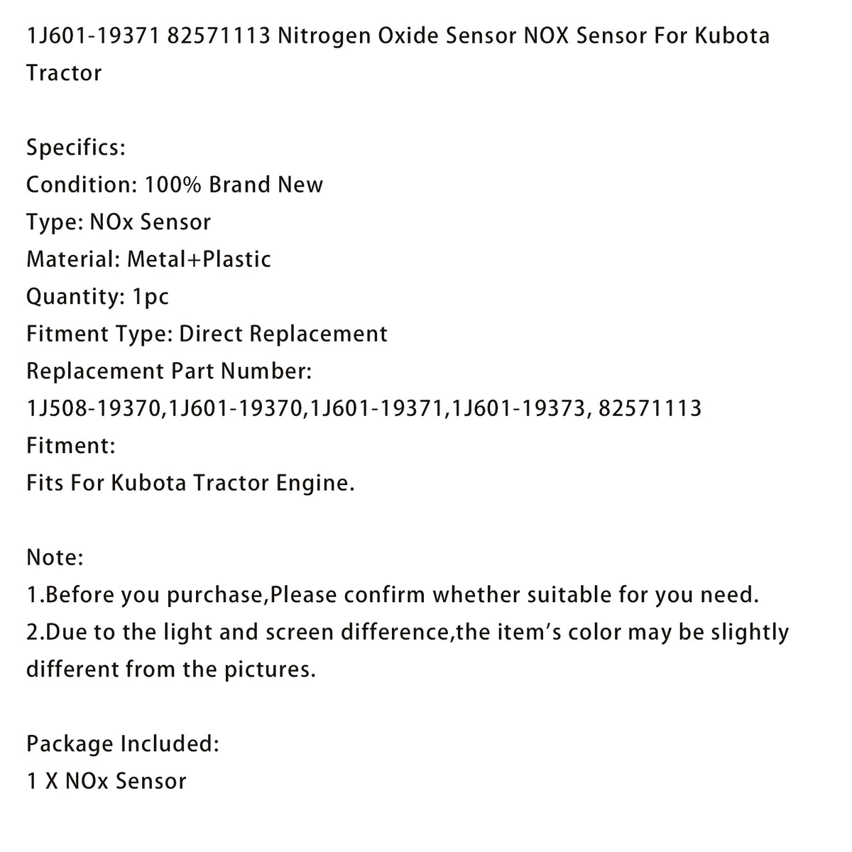 1J601-19371 82571113 Nitrogen Oxide Sensor NOX Sensor For Kubota Tractor